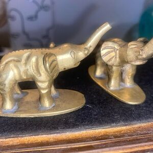 Miniature Brass Elephant Figurine Signed NIL 1”x2” trinket shelf